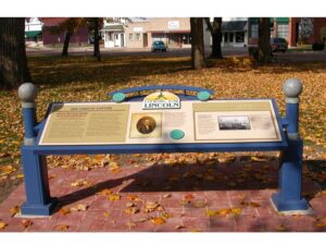 The Looking For Lincoln exhibit in the Metamora town square