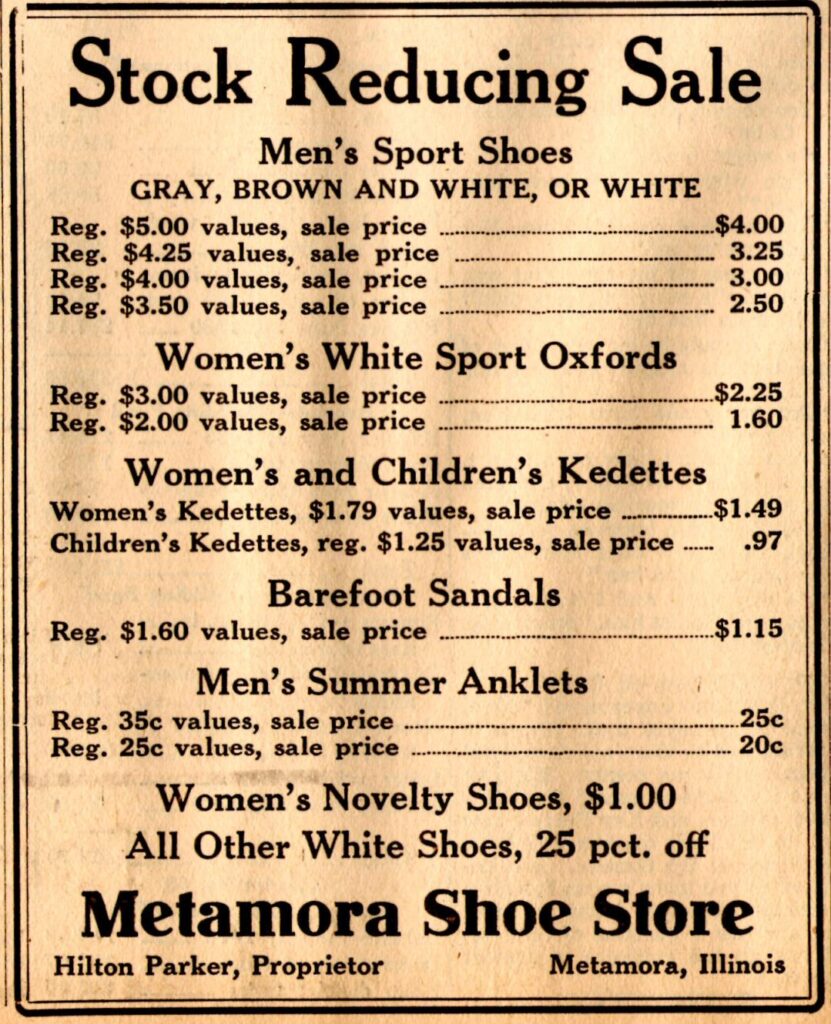 July 28, 1939, ad in Metamora Herald - Parker