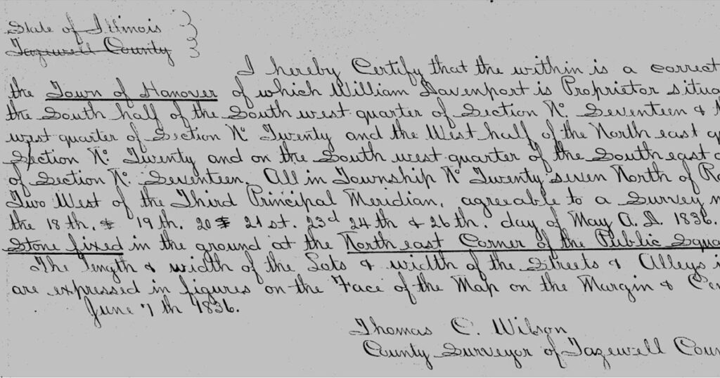 Original text establishing Metamora (formerly Hanover)