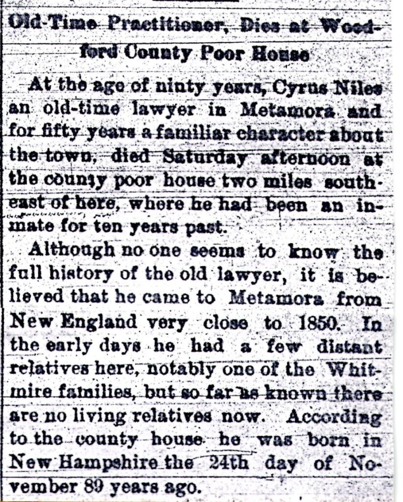 The May 30, 1913, Metamora Herald discusses Niles v. Metamora