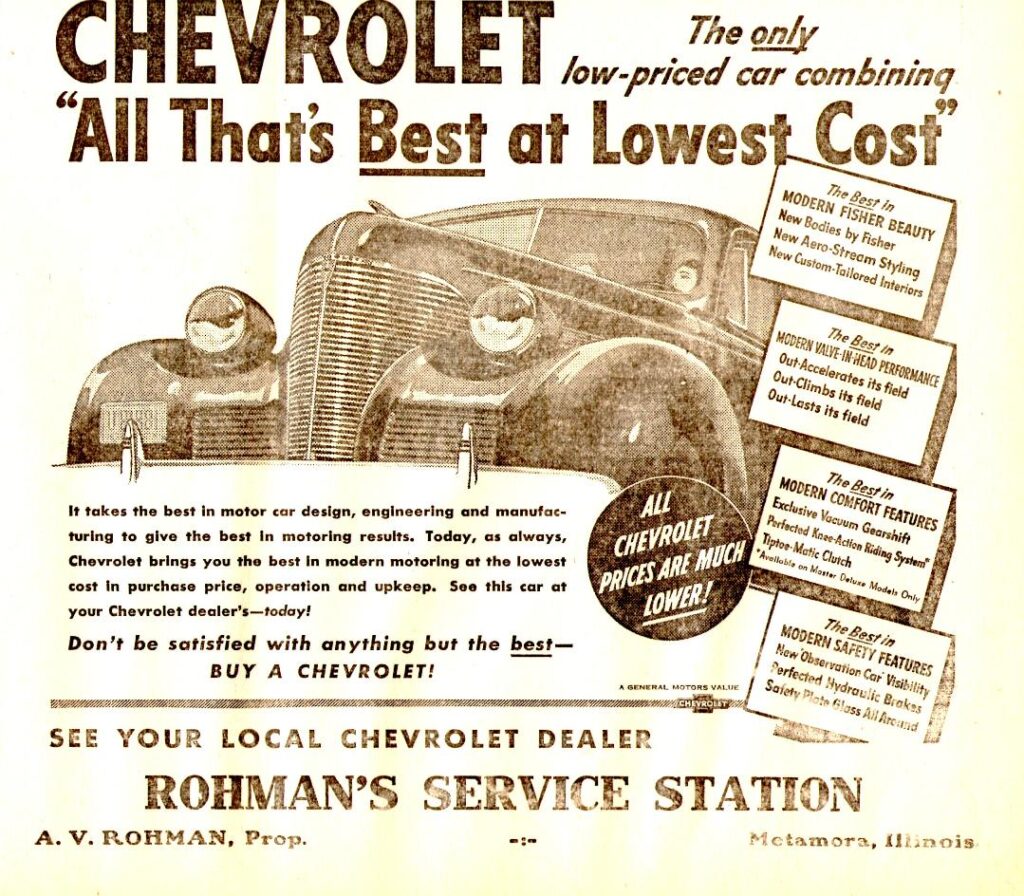 Rohman Service Station ad from the Metamora Herald