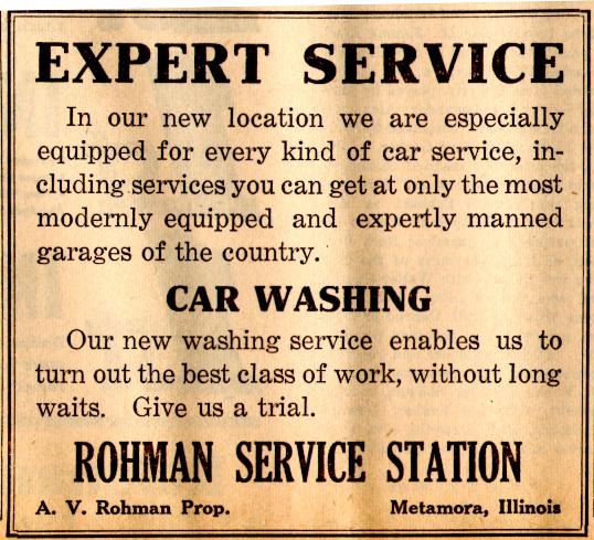 Rohman Service Station ad from the Metamora Herald