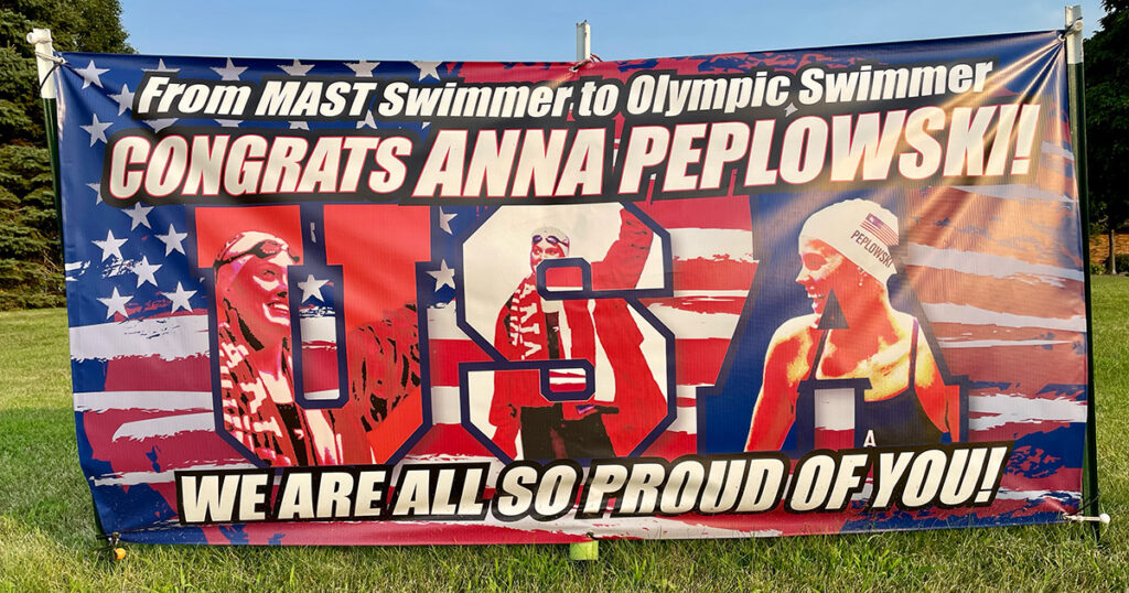 A sign supports Metamora Olympic swimmer Anna Peplowski