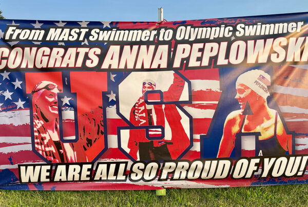 A sign supports Metamora Olympic swimmer Anna Peplowski