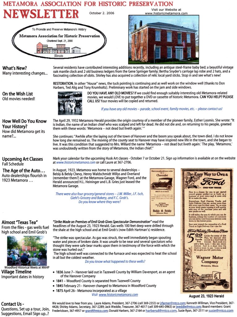 October 2006 Newsletter - Metamora Association For Historic Preservation