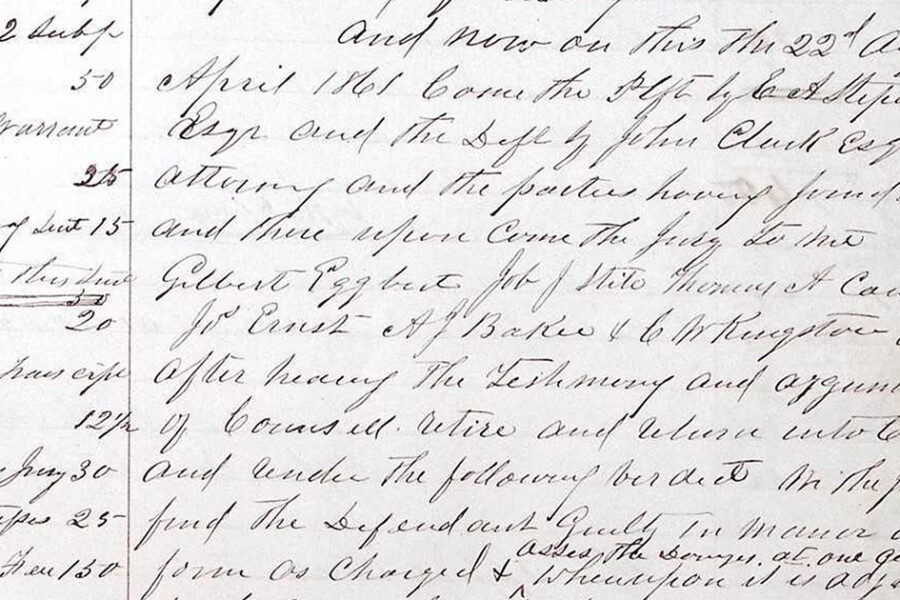 Read court cases from 1861 at the Metamora Courthouse.
